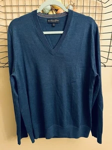 Brooks Brothers Maglione Uomo 100% Lana Merino Scollo a V LS Navy Taglia L - Foto 1 di 4