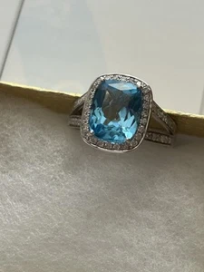 14 Karat Blue Topaz And Diamond Ring. 3.3 8 Carat Center Stone. - Picture 1 of 7