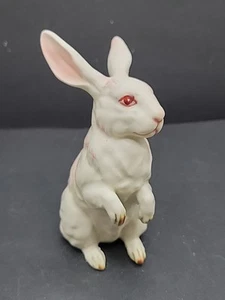Vintage Lefton Porcelain White Pink Ear Eyes Sitting Up Bunny Rabbit Easter H880 - Picture 1 of 10