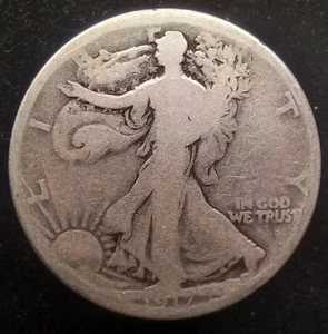 1917 D Reverse Walking Liberty Silber Half Dollar in ca. guter Erhaltung. -0478 - Bild 1 von 2