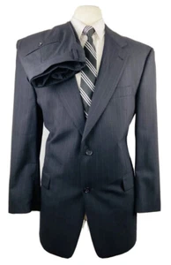 Hart Schaffner Marx Mens 43R Black Stripe Soft Wool 2 Piece Suit W/ Pants 35x28 - Picture 1 of 12