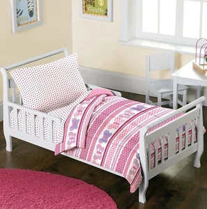 Dream Factory Pink Toddler Bed Set Ultra Soft Microfiber With Butterfly And Dots - Picture 1 of 7