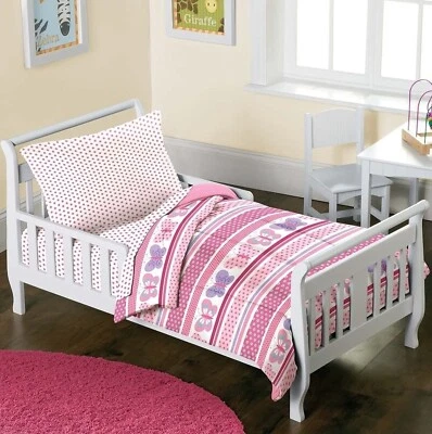 Dream Factory Pink Toddler Bed Set Ultra Soft Microfiber With Butterfly And Dots - Image 1 of 4