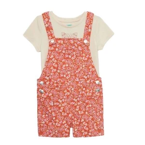 365 Kids Garanimals Girls Size 8 Shortall Orange Beige Set 2-Piece shorts shirt - Picture 1 of 11