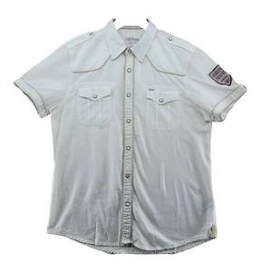 Guess Men's Size M Solid White Cotton Snap Patched Casual Shirt - Picture 1 of 12