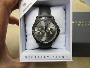 New Old Stock Geoffrey Beene Diamond Men's Quartz Watch Gunmetal Tone - Picture 1 of 4