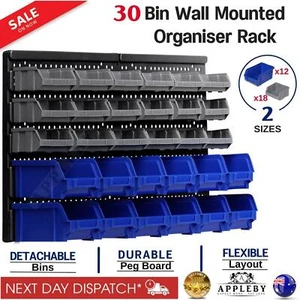 30 Bin Wall Mounted Storage Rack Shelf Organiser Garage Bolts Tools Containers - Picture 1 of 7