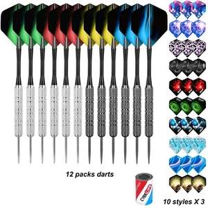 CyeeLife 12 Stück Steel Dartpfeile 20 Gr. mit PVC Schäften+36 Flights+Sharpener - Bild 1 von 7