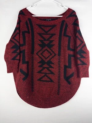 Suéter Tribal WooL Mujer XS Rojo Grande Pullover Mezcla Mohair Express Foto 1 de 4