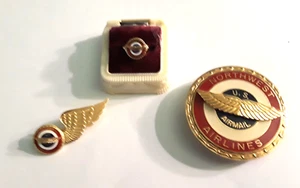 Airlines Northwest Vintage Aviation Pilot 10k Ring Wings Belt Buckle set - Picture 1 of 8