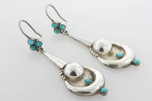 Vintage Southwestern Sterling Silver 925 Crescent Cone Shaped Turquoise Earrings - Picture 1 of 7