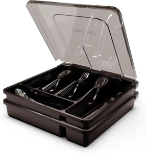 Double Layer Silverware Holder with Lid - 10 Compartment Utensil Organizer - Picture 1 of 12