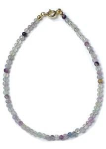 AAA++ Pulsera Mujer Pequeña Con Cuentas Piedras Preciosas Facetadas Azul Fluorita Redonda 2MM 6-8" - Imagen 1 de 10
