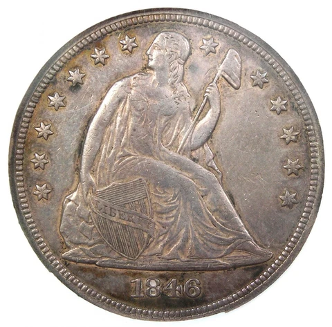 1846 Seated Liberty Silver Dollar $1 - Certified NGC XF45 (EF45) - Rare Coin Cover