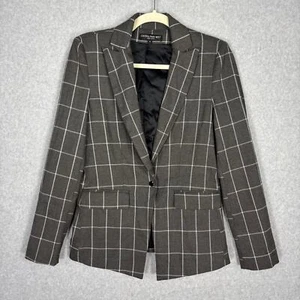 Central Park West Blazer Womens Small Gray Windowpane Career Business Academia - Picture 1 of 13