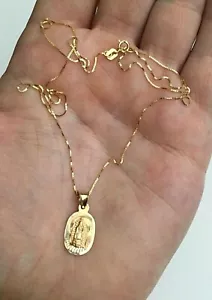 14K SOLID GOLD GUADALUPE 18" BOX CHAIN, 14K GOLD 20mm VIRGIN MARY -PT341 - Picture 1 of 10