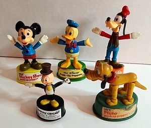 5 marionetas push-up Disney 1977 vintage Gabriel Industries Hong Kong Mickey Pluto - Imagen 1 de 9