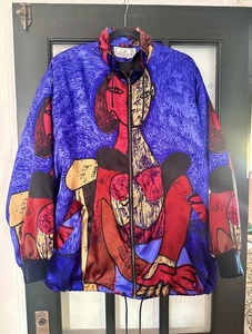 1990s Maggie Lawrence 3X Women’s Picasso Abstract Art Satin Bomber Jacket Retro - Bild 1 von 15