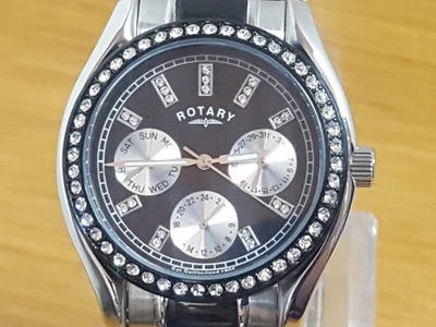 Mens Ladies Black Ceramic & Steel Rotary Chronospeed Embellished Day Date Watch - image 1 of 4