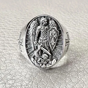 Handcrafted 925 Sterling Silver Archangel Saint Michael Guardian Angel Ring - Picture 1 of 6