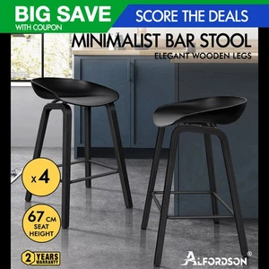 ALFORDSON 4x Kitchen Bar Stools Bar Stool Counter Wooden Chairs All Black Wade - Picture 1 of 12