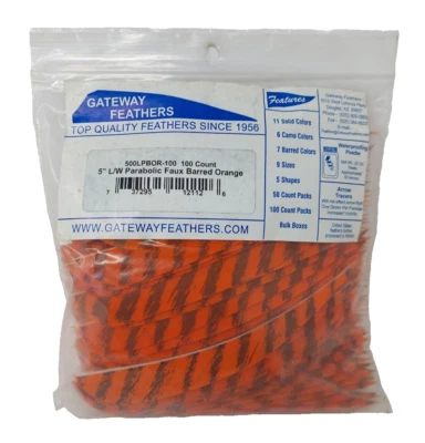 100 Pack Gateway Feathers 5" Left Wing: Parabolic Faux Barred Orange 500LPBOR - Image 1 of 3