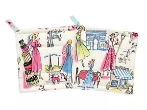 Shopping in Paris Pink Poodles French Chic Eiffel Tower Kitchen Decor Potholders - Picture 1 of 2