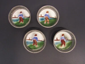 4er Set Vintage Delfter Porzellan und Metall Runde Untersetzer - Bild 1 von 10