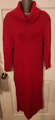 Vtg SYSTEMS by Fenn Wright& Manson red lambswool cowl neck midi sweater dress M - Image 1 of 4