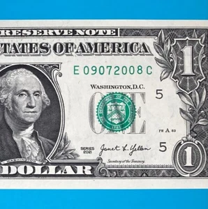 September 7, 2008 / 9 July 2008 (E 09072008 C) BIRTHDAY $1 One Dollar Bill *UNC* - Picture 1 of 4