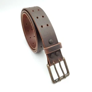 Cinturón de cuero marrón doble clavija hecho en EE. UU., cinturón de pistola, garantía de por vida - Imagen 1 de 9