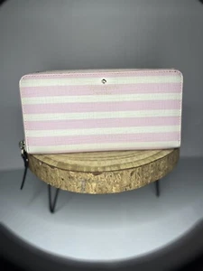 Kate Spade Pink And White Zip Around Continental Wallet GUC Pockets Zipper - Picture 1 of 12