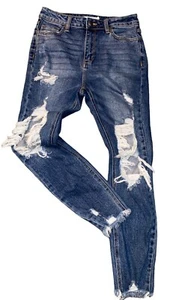 Cello Distressed Cropped Fray Bottom Skinny Women's Blue Denim Jeans Size 27/25 - Picture 1 of 5