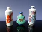 GROUP OF THREE CHINESE PORCELAIN SNUFF BOTTLES 19THC