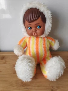 Poupée chiffon esquimau orange blanc jaune yeux bleus métisse vintage  - Picture 1 of 4