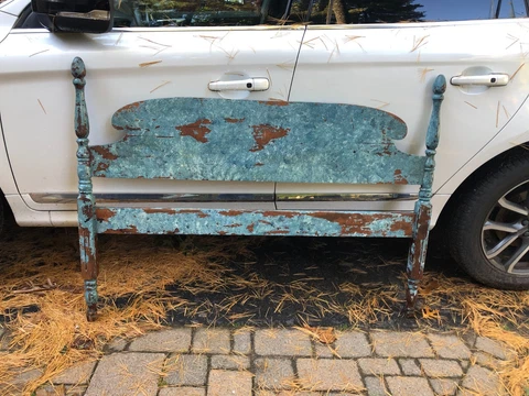 Antique farm house shabby blue paint wood twin headboard country shic bedroom Cover