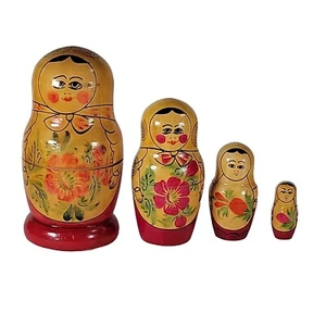 Vintage 4 Russian Handpainted Wood Nesting Stacking Dolls Set - Picture 1 of 6