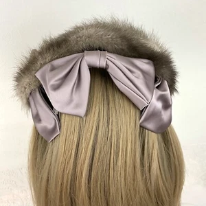 Vintage Darcel exclusive mink fur satin bow half hat fascinator - Picture 1 of 16