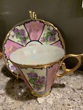 Vintage Royal Sealy Lusterware PINK & Violet Floral Heavy GOLD Trim Cup Saucer