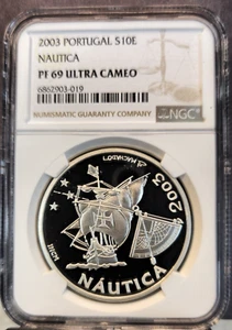 2003 PORTUGAL SILVER 10 EURO NAUTICA SAILING NGC PF 69 ULTRA CAMEO TOP POP - Picture 1 of 3