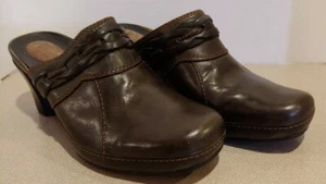 Clarks Artisan Collection Brown Leather Mule Slip-on Heel Shoe Women's Size 7 M - Picture 1 of 12