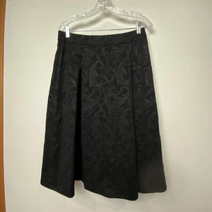 Robert Rodriguez Women's Black  Textured Paisley A-Line Pleated Midi Skirt Sz M - Picture 1 of 13