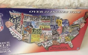 New Sealed USA License Plate Map 1000 Piece Jigsaw Puzzle In The Shape Of The US - Picture 1 of 8