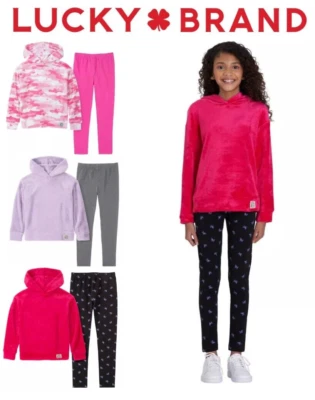 Conjunto de 2 piezas de top y leggings de felpa rosa camuflados Lucky Brand para niñas VARIEDAD NUEVO Foto 1 de 4