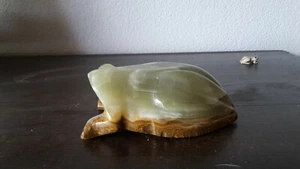 Frosch Halbedelstein grün braun Briefbeschwerer art deco-Stil - Bild 1 von 5