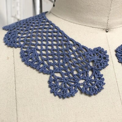 Collares de encaje de ganchillo azul vintage, NUEVO stock muerto, apliques, 100 % algodón Foto 1 de 4