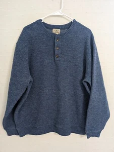 LL Bean Herren Pullover XL Blau Lammwolle Viertelknopf Langarm - Bild 1 von 7