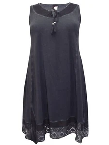 Mia Moda Tunic Top CHARCOAL Sleeveless Tie Neck Lace Trim Plus Sizes 24 30 & 36 - Picture 1 of 5