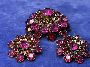 Broche cúpula diamantes de imitación vintage cristal fucsia rosa rojo granate pendientes en capas - Imagen 1 de 19
