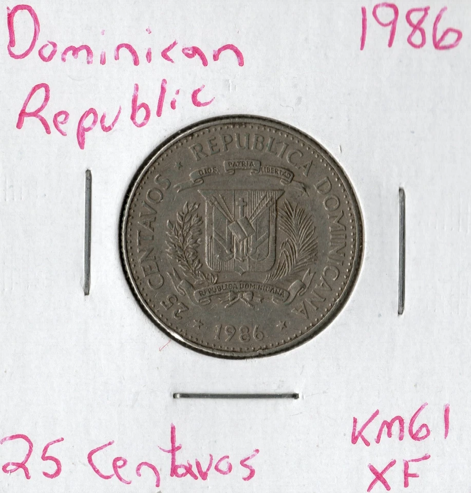 Coin Dominican Republic 25 Centavos 1986 KM61 - Image 1 of 1